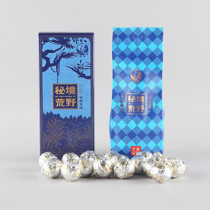 2025 XiaGuan "Da Xue Shan + Wu Liang Shan · Mi Jing - Long Zhu" (Big Snow Mountain + Wuliang Mountain · Secret Place ~ 18 Yr Aged ~ LinCang + Pu'Er Region - Dragon Ball) Tuo 160g/Box Puerh Raw Tea Sheng Cha