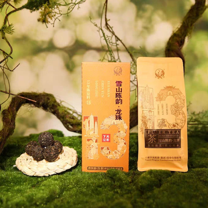 2025 XiaGuan "Xue Shan Chen Yun - Long Zhu" (Snow Mountain 13ys Aged Charm - Dragon Ball) Tuo 160g/Box Puerh Raw Tea Sheng Cha