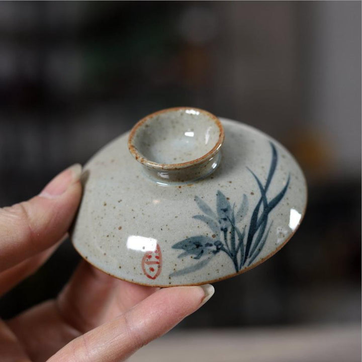 Rustic Porcelain Gaiwan, 175cc "Orchid/Bamboo", 2 Variations.