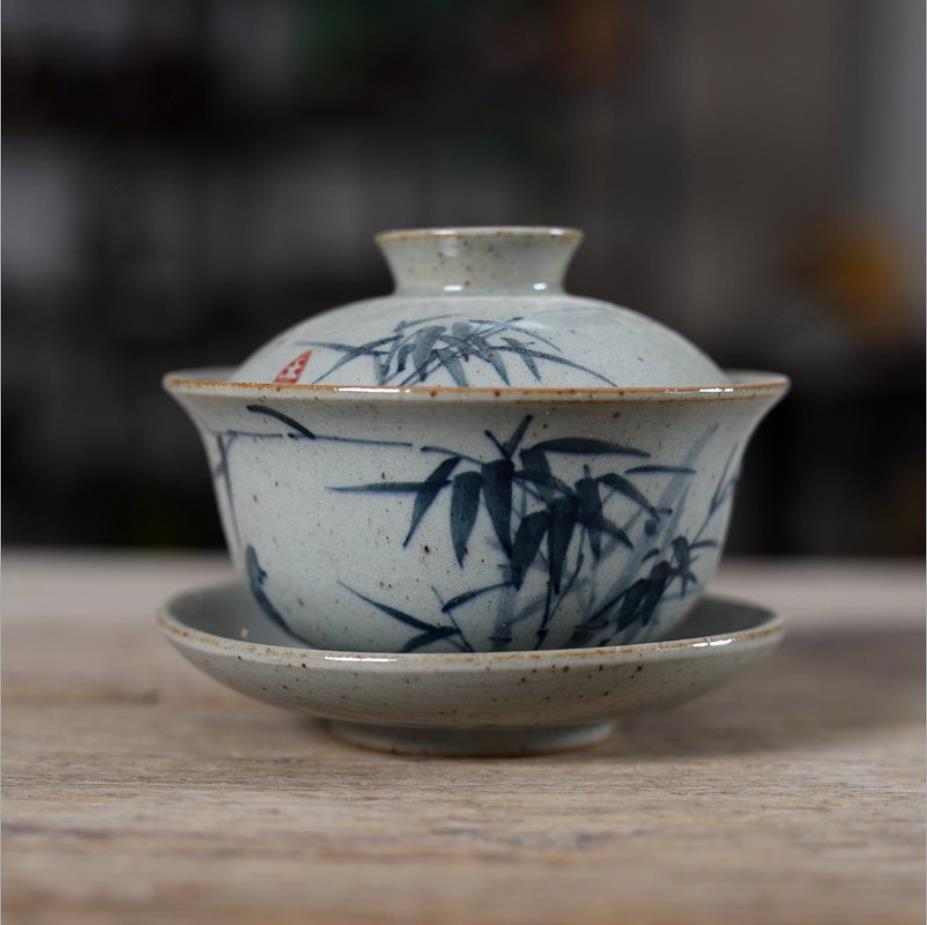 Rustic Porcelain Gaiwan, 175cc "Orchid/Bamboo", 2 Variations.