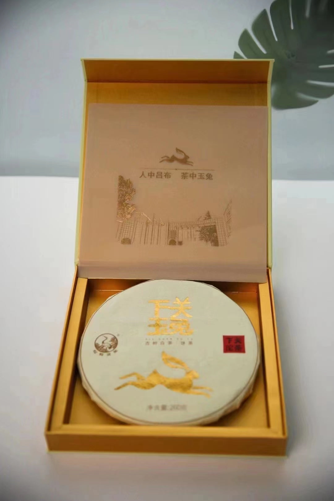 2023 XiaGuan "Yu Tu - Gu Shu" (Jade Rabbit - Old Tree) White Tea Iron Cake, Gift Boxed 260g Jinggu, Yunnan