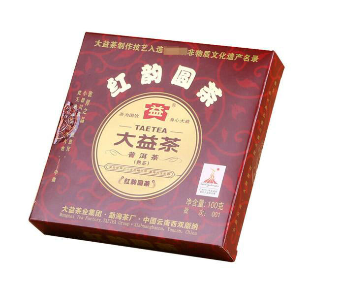 2010 DaYi "Hong Yun Yuan Cha" (Red Flavor Round Tea) Cake 100g Puerh Shou Cha Ripe Tea