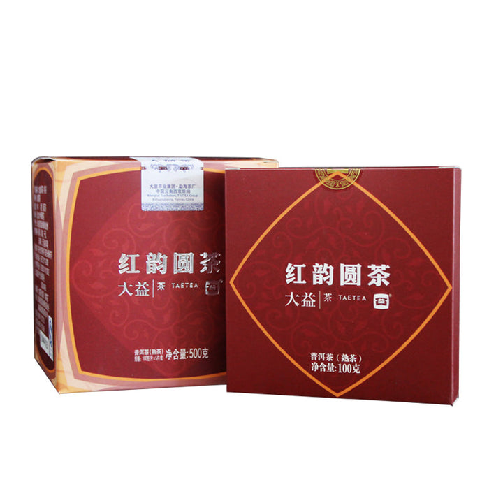 2021 DaYi "Hong Yun Yuan Cha" (Red Flavor Round Tea) Cake 100g Puerh Shou Cha Ripe Tea