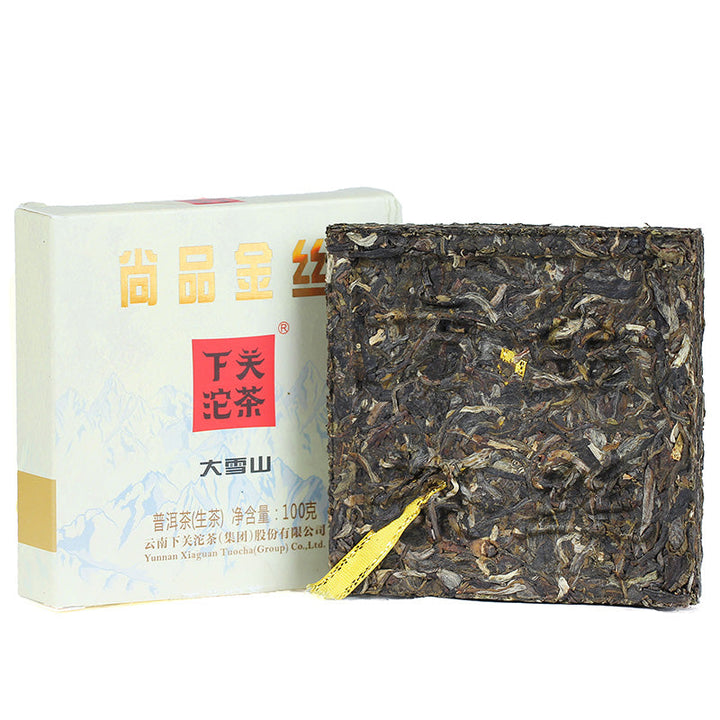 2017 XiaGuan "ShangPin JinSi DaXueShan" (Golden Ribbon Big Snow Mountain) Brick 100g Puerh Raw Tea Sheng Cha