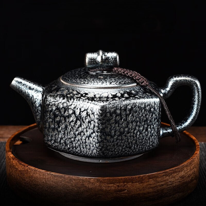 Tenmoku Jian zhan Oil Spot Hexagonal Teapot