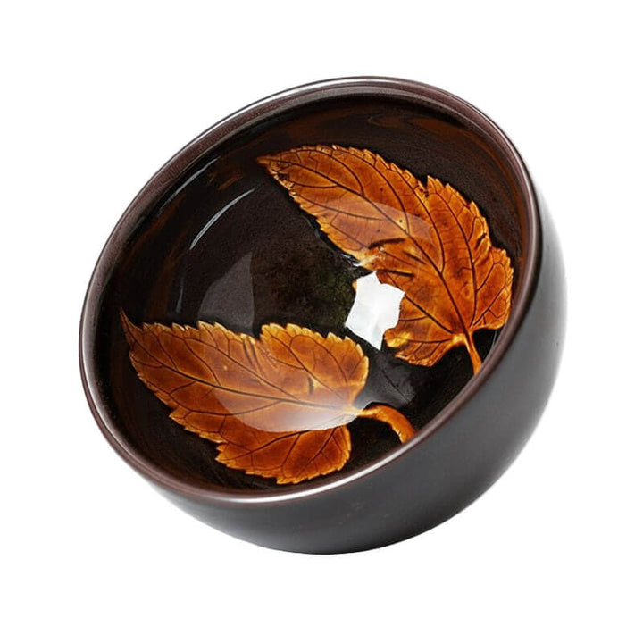 Leaves Jian Zhan Tenmoku Porcelain Tea Cup