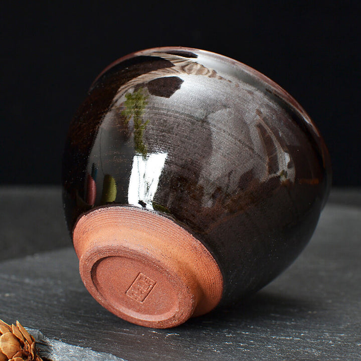 Leaves Jian Zhan Tenmoku Porcelain Tea Cup