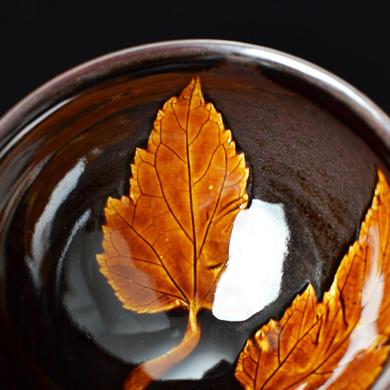 Leaves Jian Zhan Tenmoku Porcelain Tea Cup
