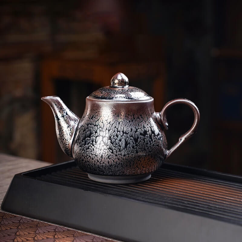 Handmde Tenmoku Jian Zhan Oil Spot Siting Teapot