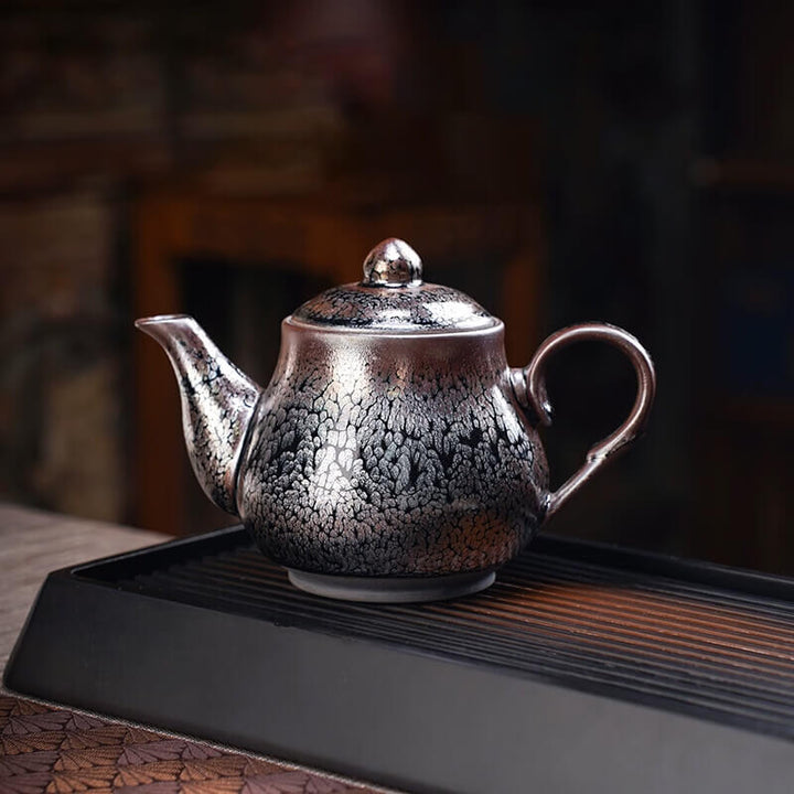 Handmde Tenmoku Jian Zhan Oil Spot Siting Teapot